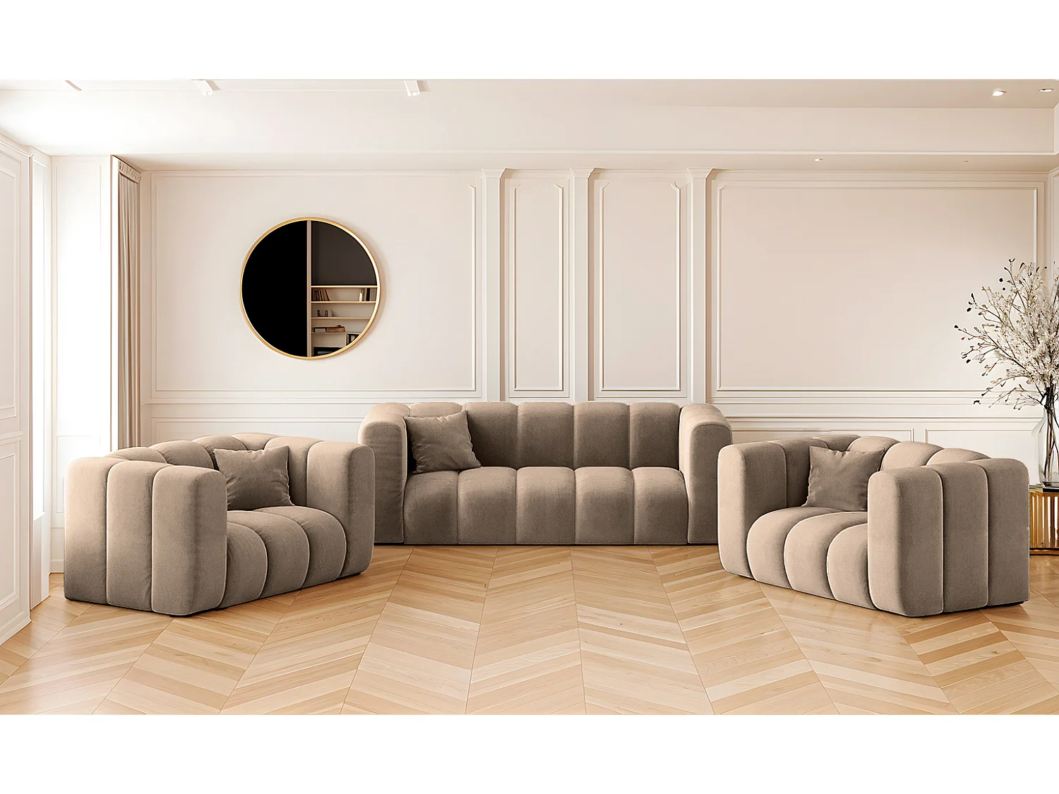 Bankstel 2+1+1 bankstel serie Grand stilvol, stof Salvador donkerbeige