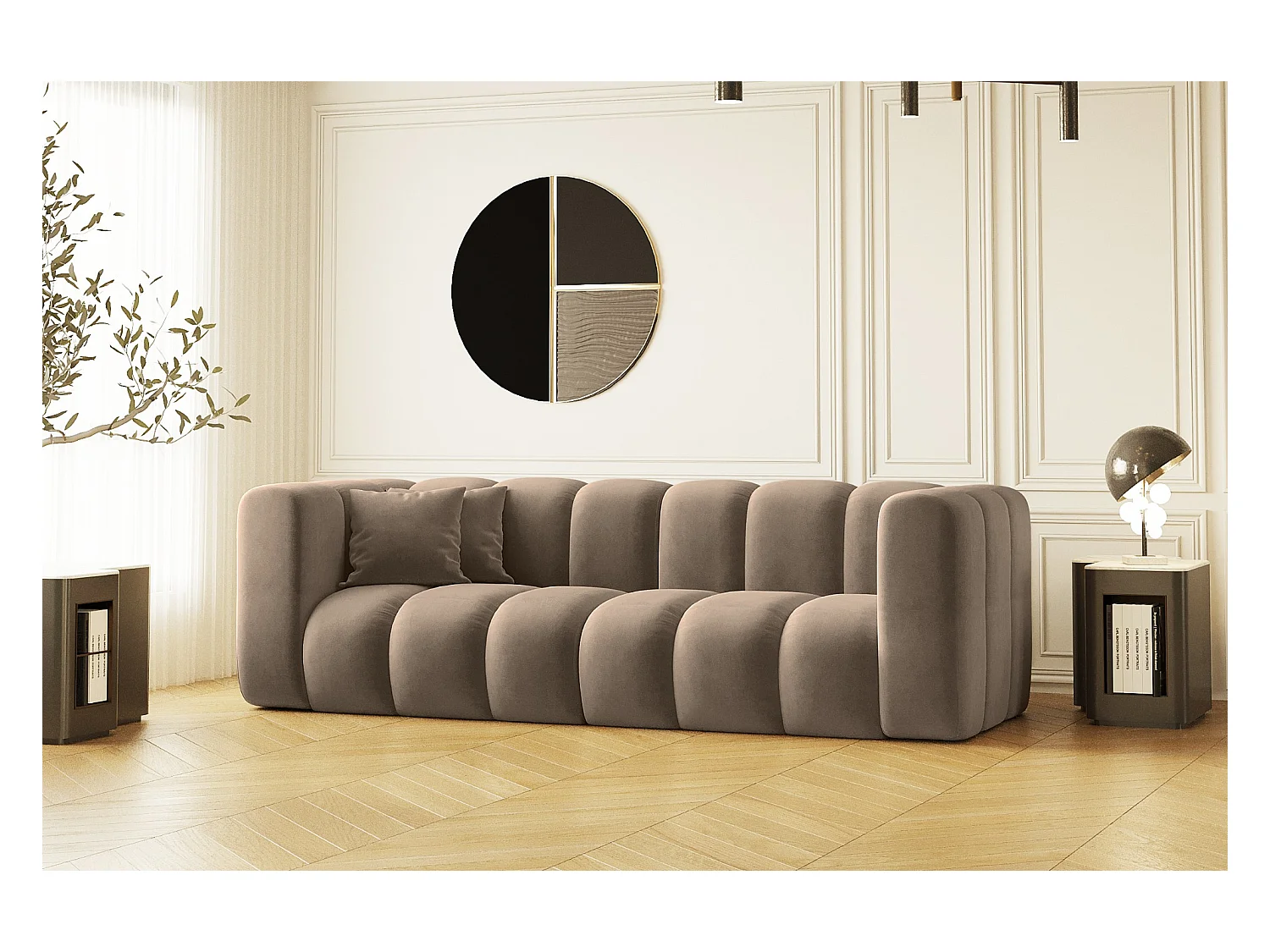 Couch Dreisitzer-Sofa Grand Modular Stoff Salvador Dunkelbeige