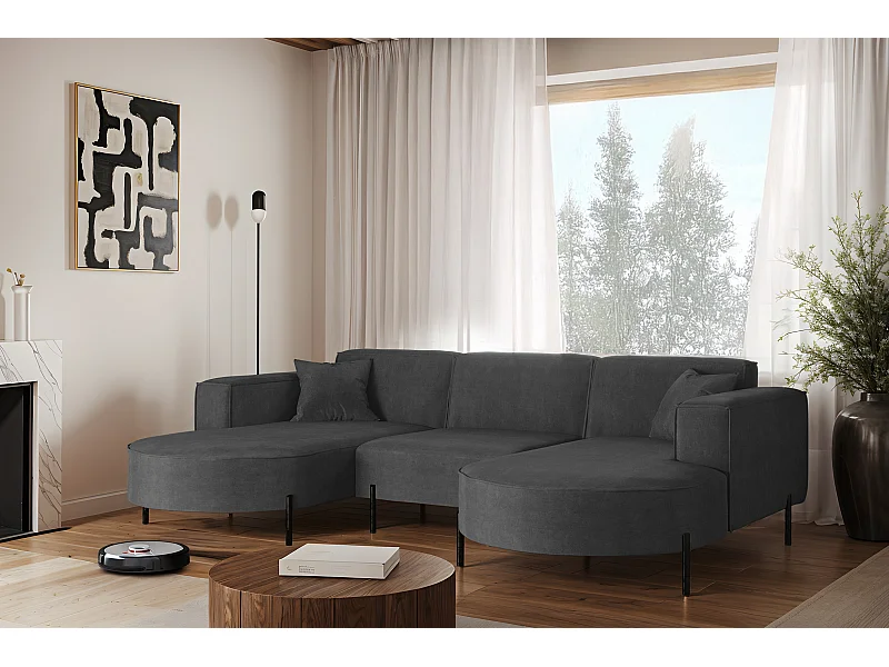 Hoekbank, Sofa Designer Modena U Pure stof Noel Donkergrijs
