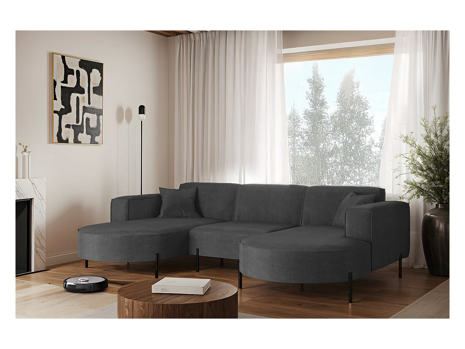 Ecksofa, Sofa  Designer Modena U Rein stoff Noel Dunkelgrau