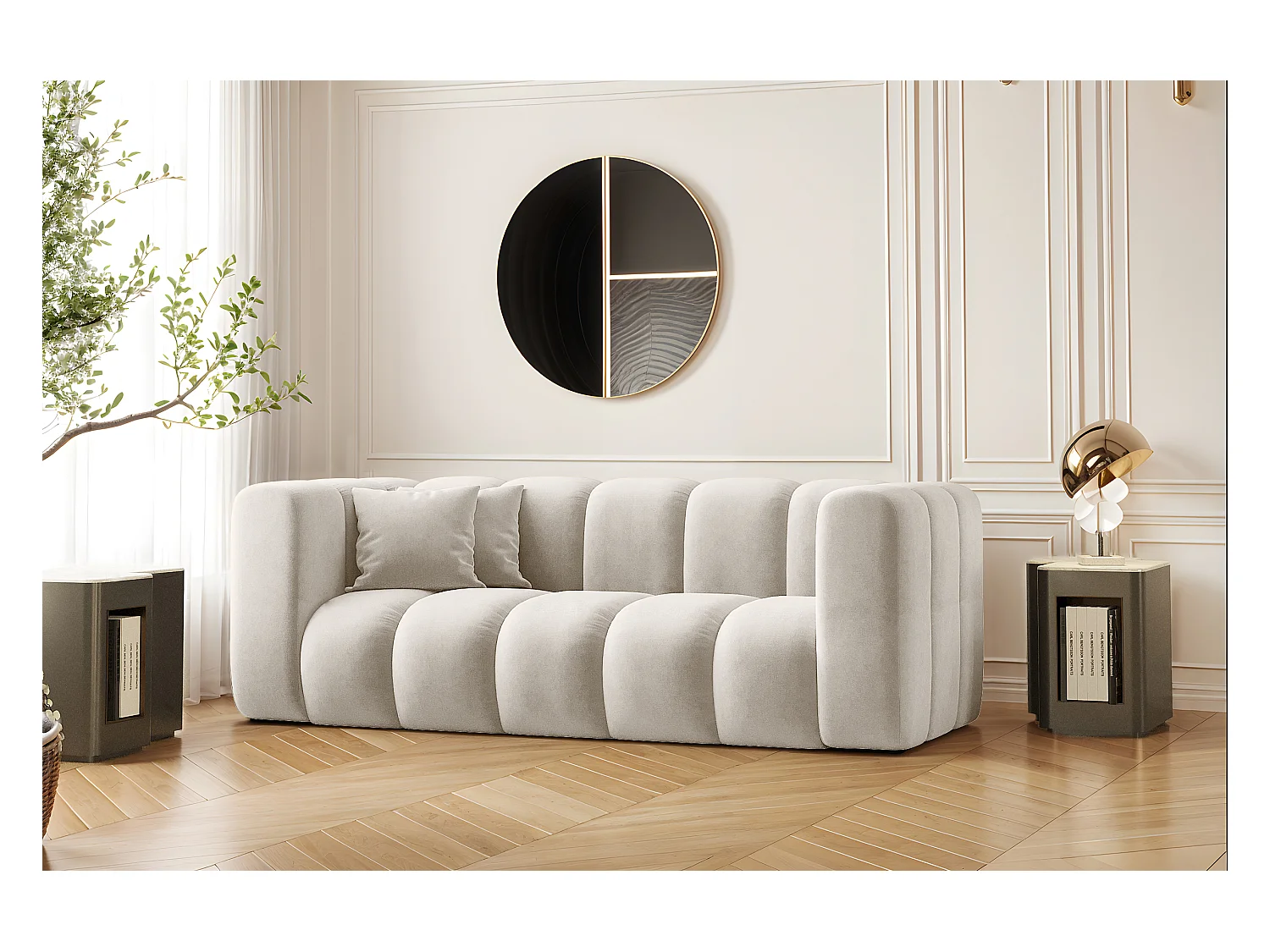 Canapé Canapé deux places Grand Modular tissu Salvador gris clair