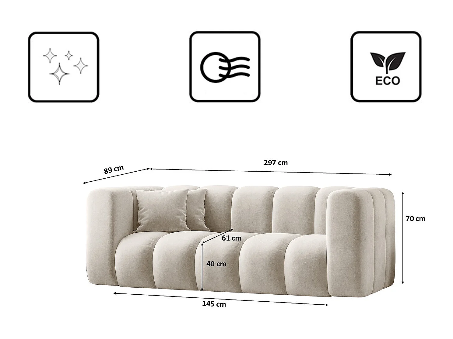 Sofa Zweisitzer-Sofa Grand Modular Stoff Salvador Hellgrau