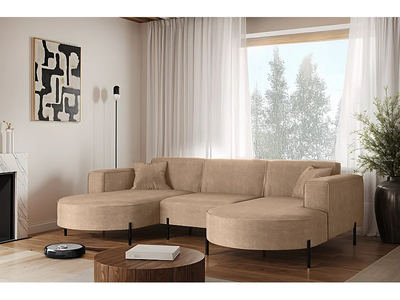 Ecksofa, Sofa  Designer Modena U Rein stoff Noel KaltesBeige