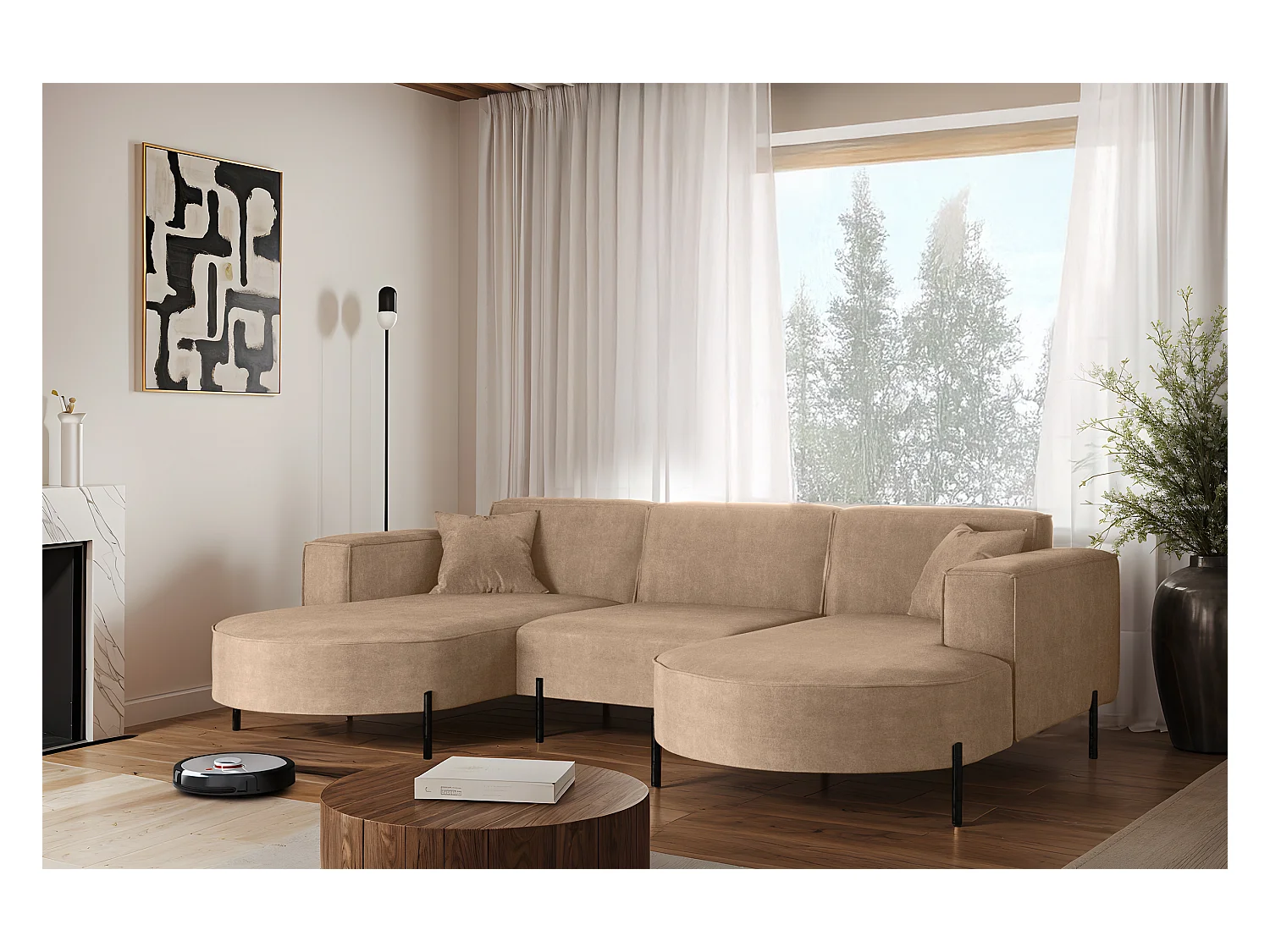 Ecksofa, Sofa  Designer Modena U Rein stoff Noel KaltesBeige