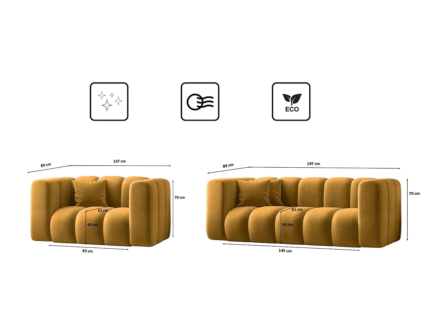 Bankstel 2+1+1 bankstel serie Grand stilvol, stof Salvador Geel