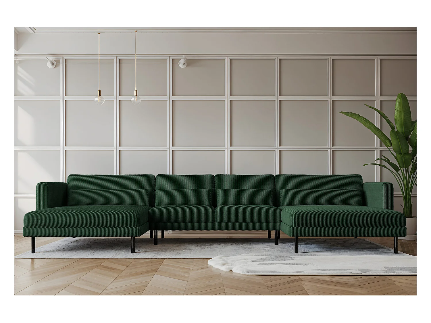Divano angolare DANI a forma di U Tessuto elegante Poso Green