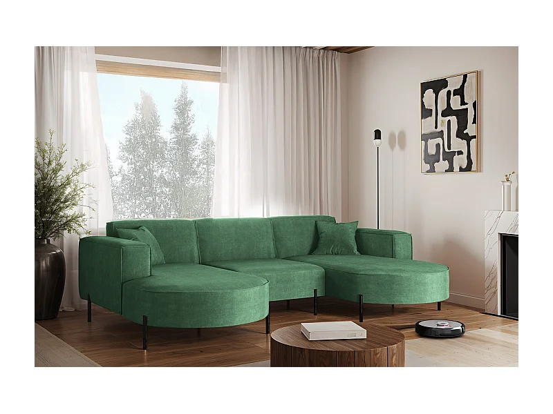 Divano angolare, Divano Designer Modena U Tessuto puro Noel Pistachio