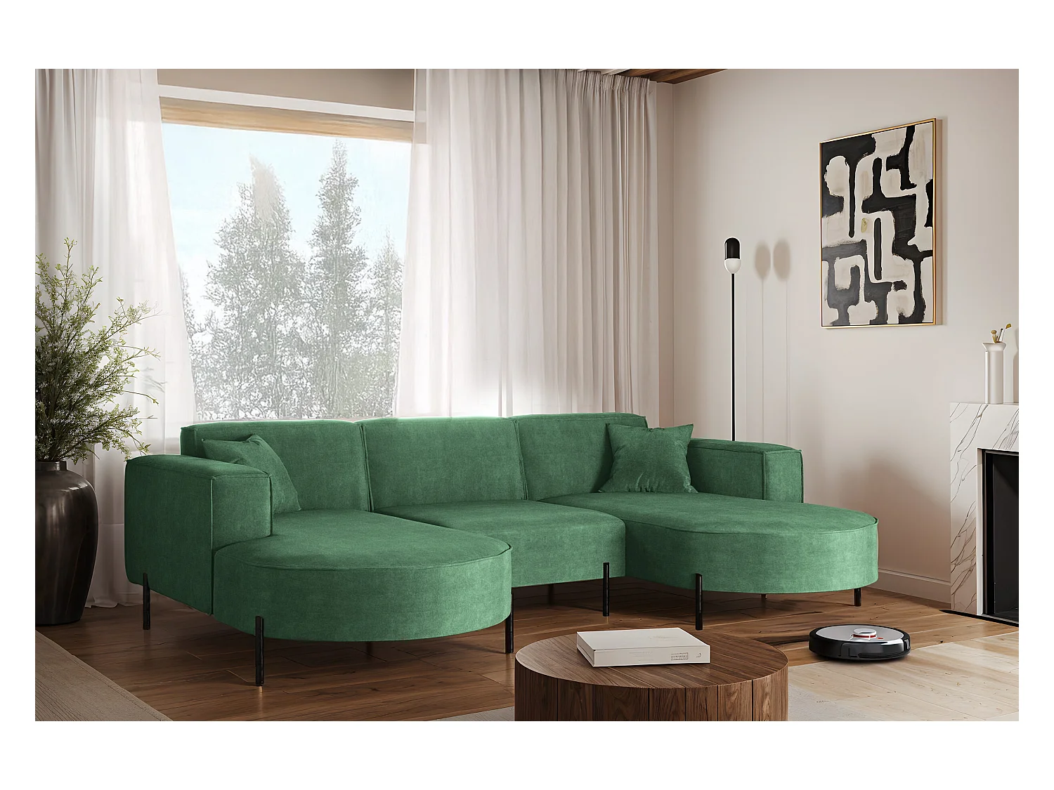 Ecksofa, Sofa  Designer Modena U Rein stoff Noel Pistazien