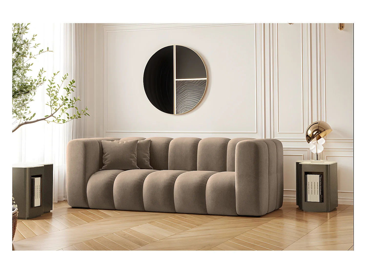 Canapé Canapé deux places Grand Modular tissu Salvador beige foncé