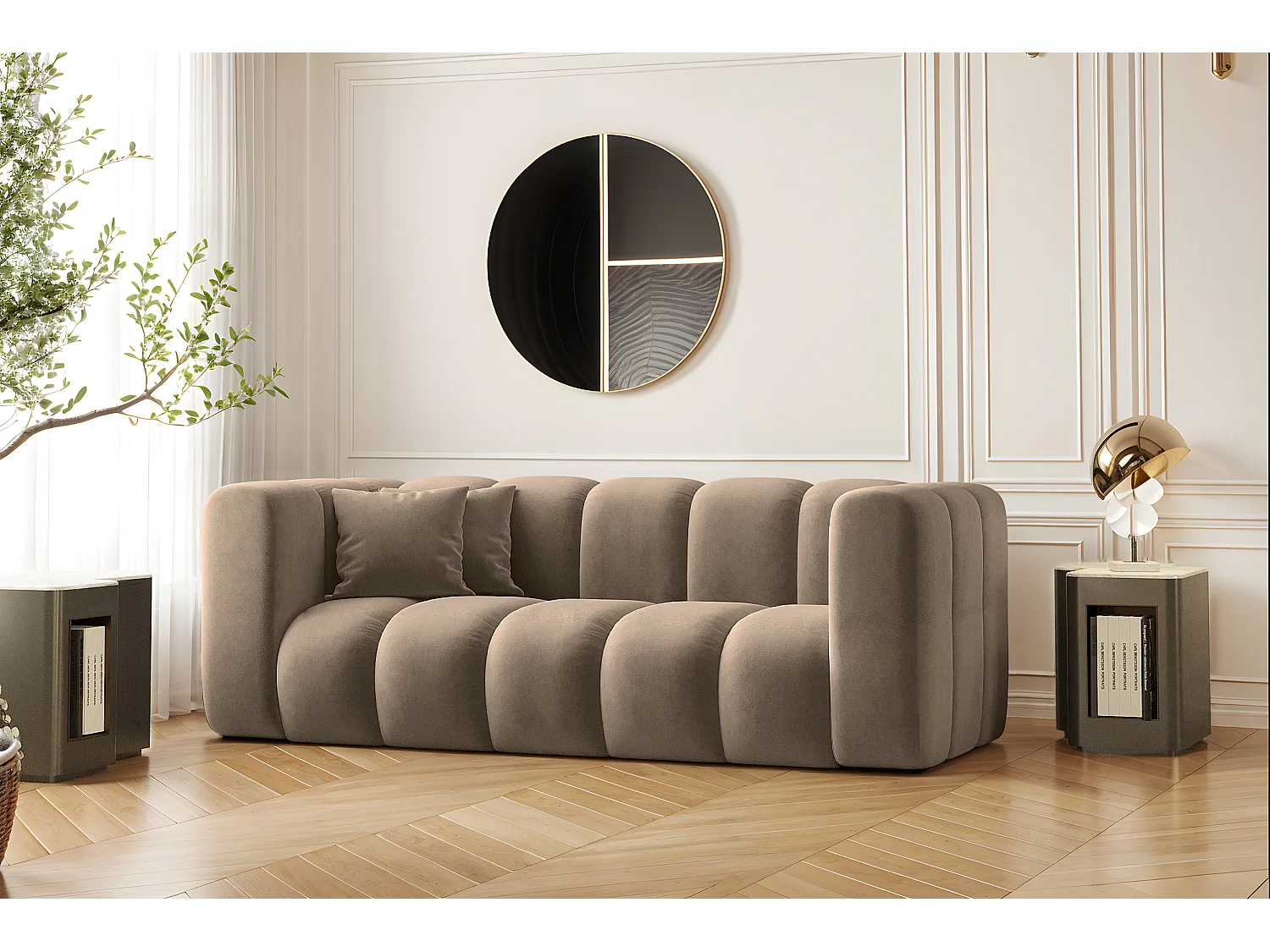 Sofa Zweisitzer-Sofa Grand Modular Stoff Salvador Dunkelbeige