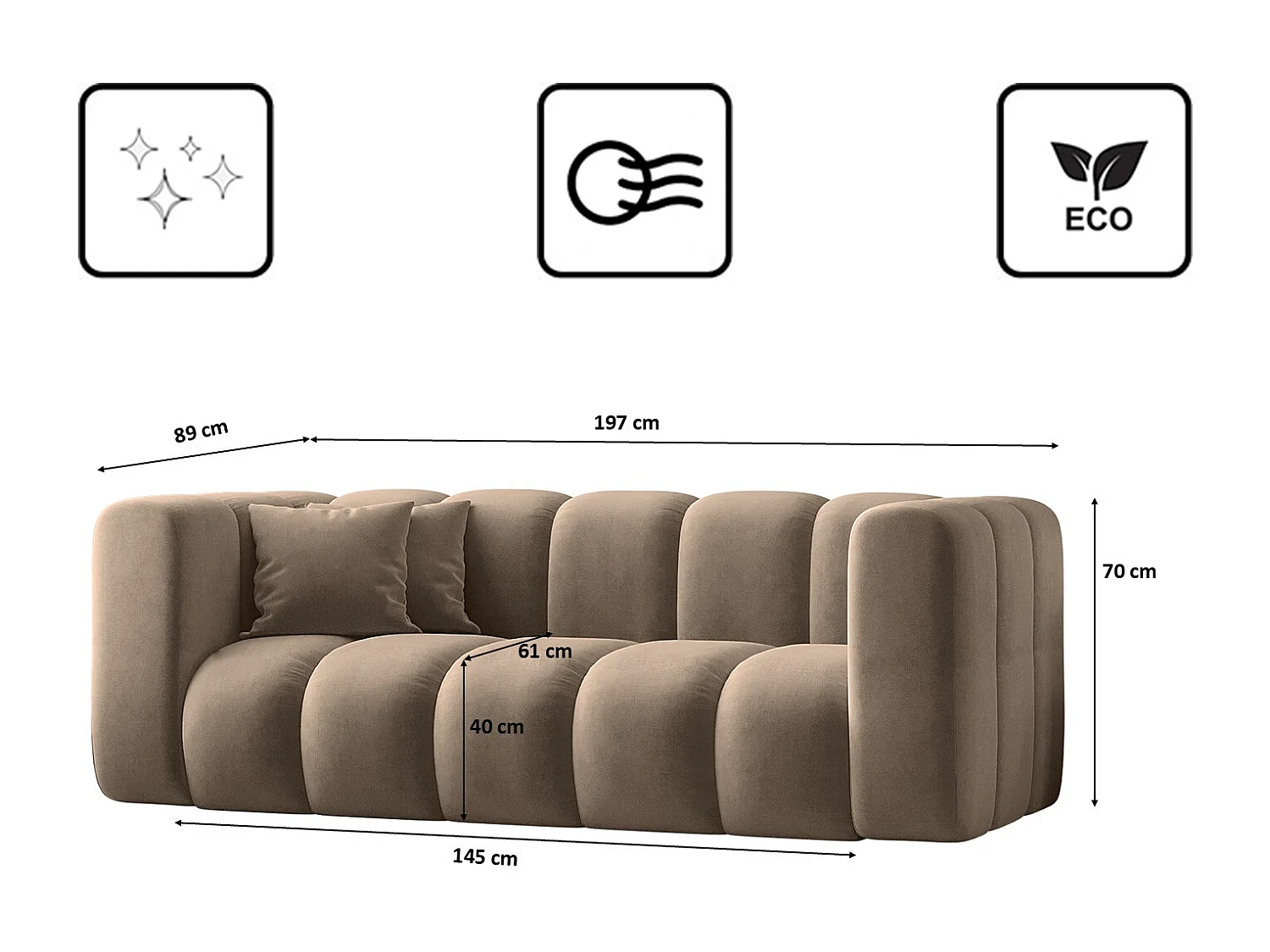 Sofa Zweisitzer-Sofa Grand Modular Stoff Salvador Dunkelbeige