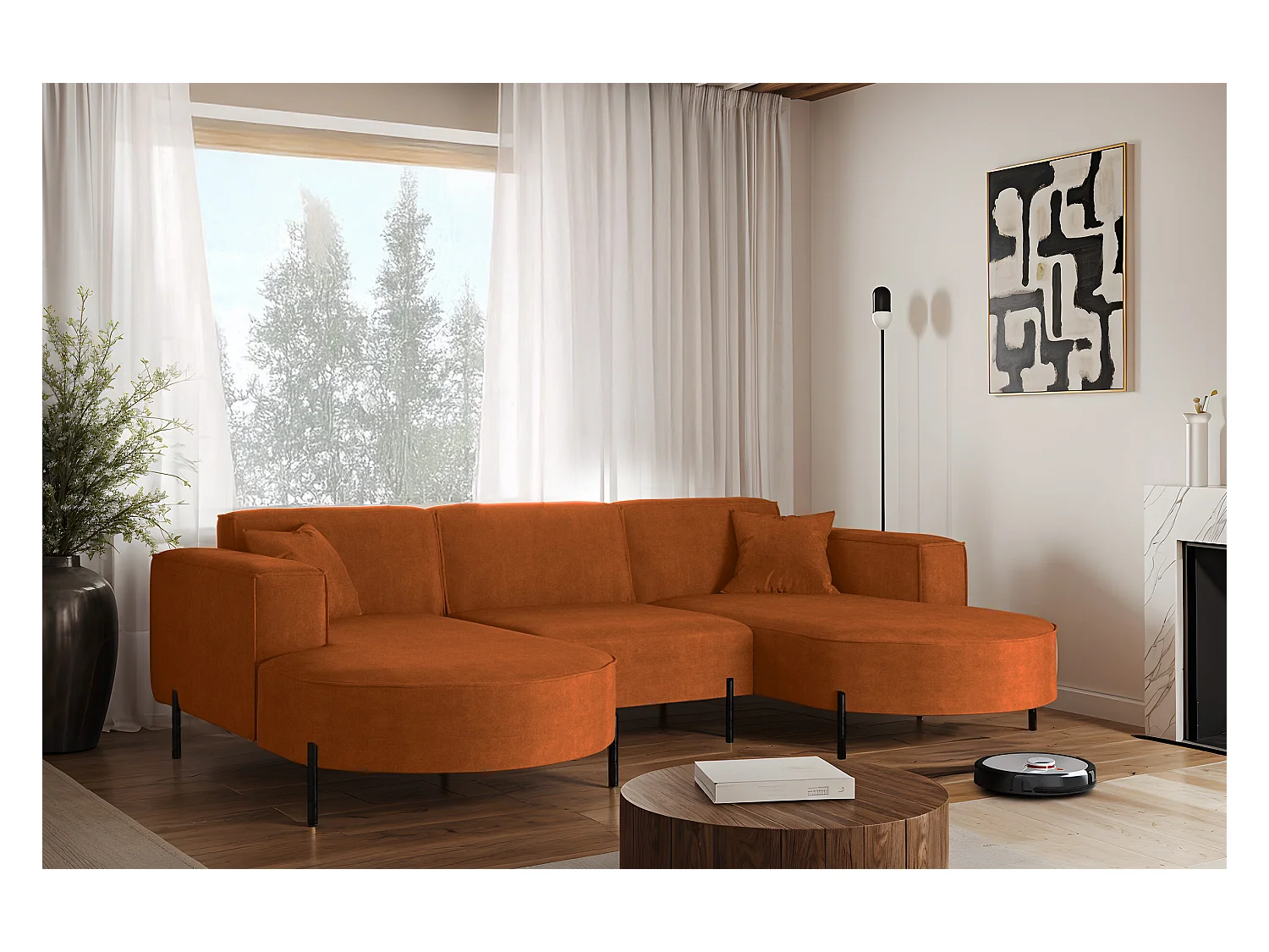 Ecksofa, Sofa  Designer Modena U Rein stoff Noel Orange