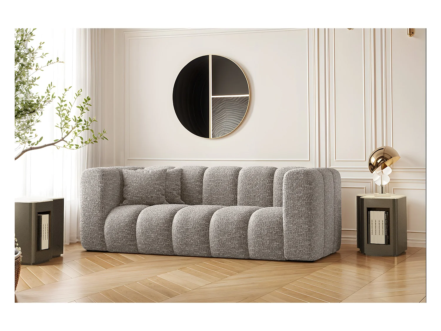 Bank, Sofa, Tweezitsbank Grand Modular Stof Haga Lichtgrijs