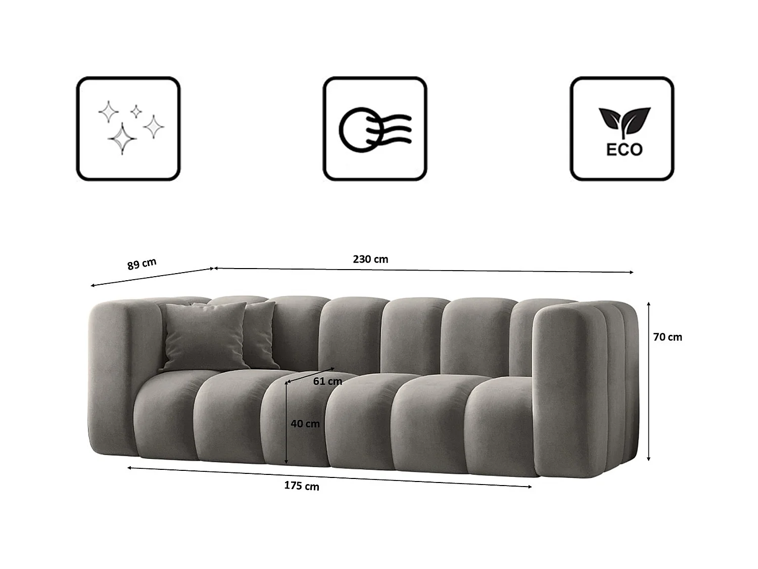 Canapé trois places Grand Modulaire Tissu Salvador Gris