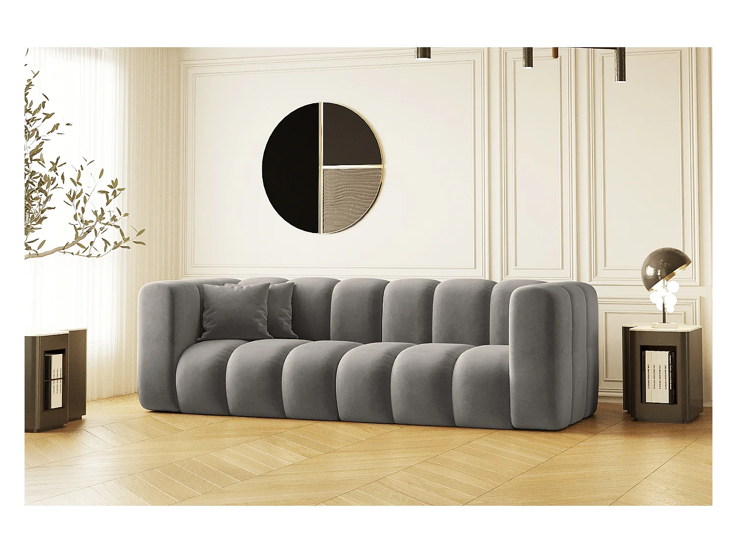 Couch Dreisitzer-Sofa Grand Modular Stoff Salvador Grau