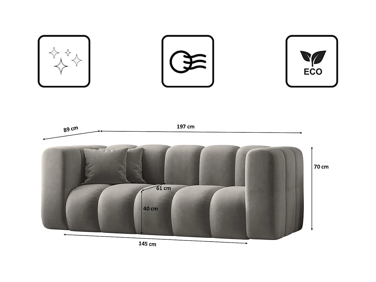 Sofa Zweisitzer-Sofa Grand Modular Stoff Salvador Grau