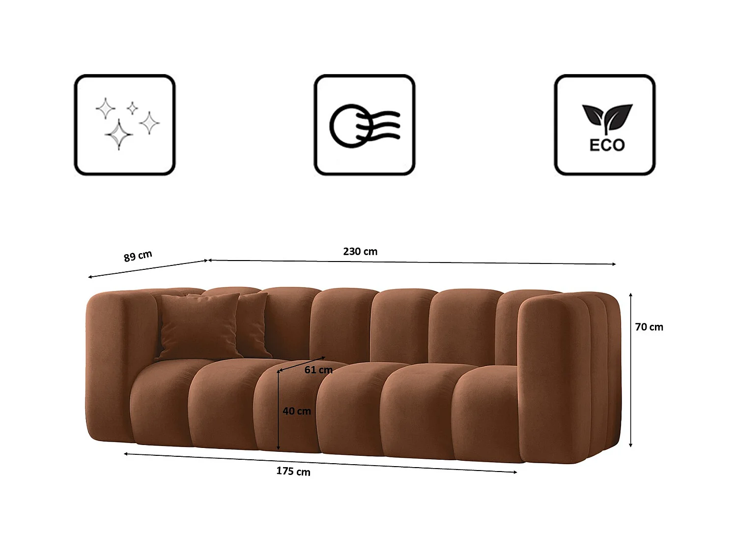 Canapé trois places Grand Modulaire Tissu Salvador Marron