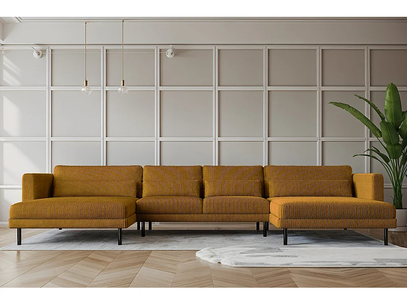 Ecksofa DANI in U-Form Stilvolles Stoff Poso Senffarbe