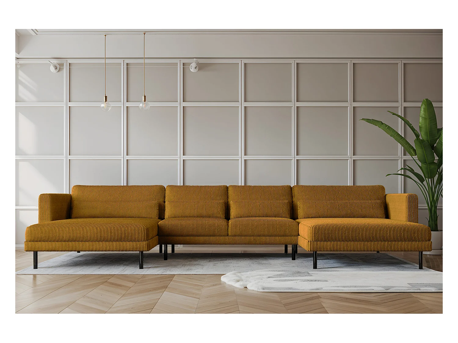Divano angolare DANI a forma di U Tessuto elegante Poso color senape