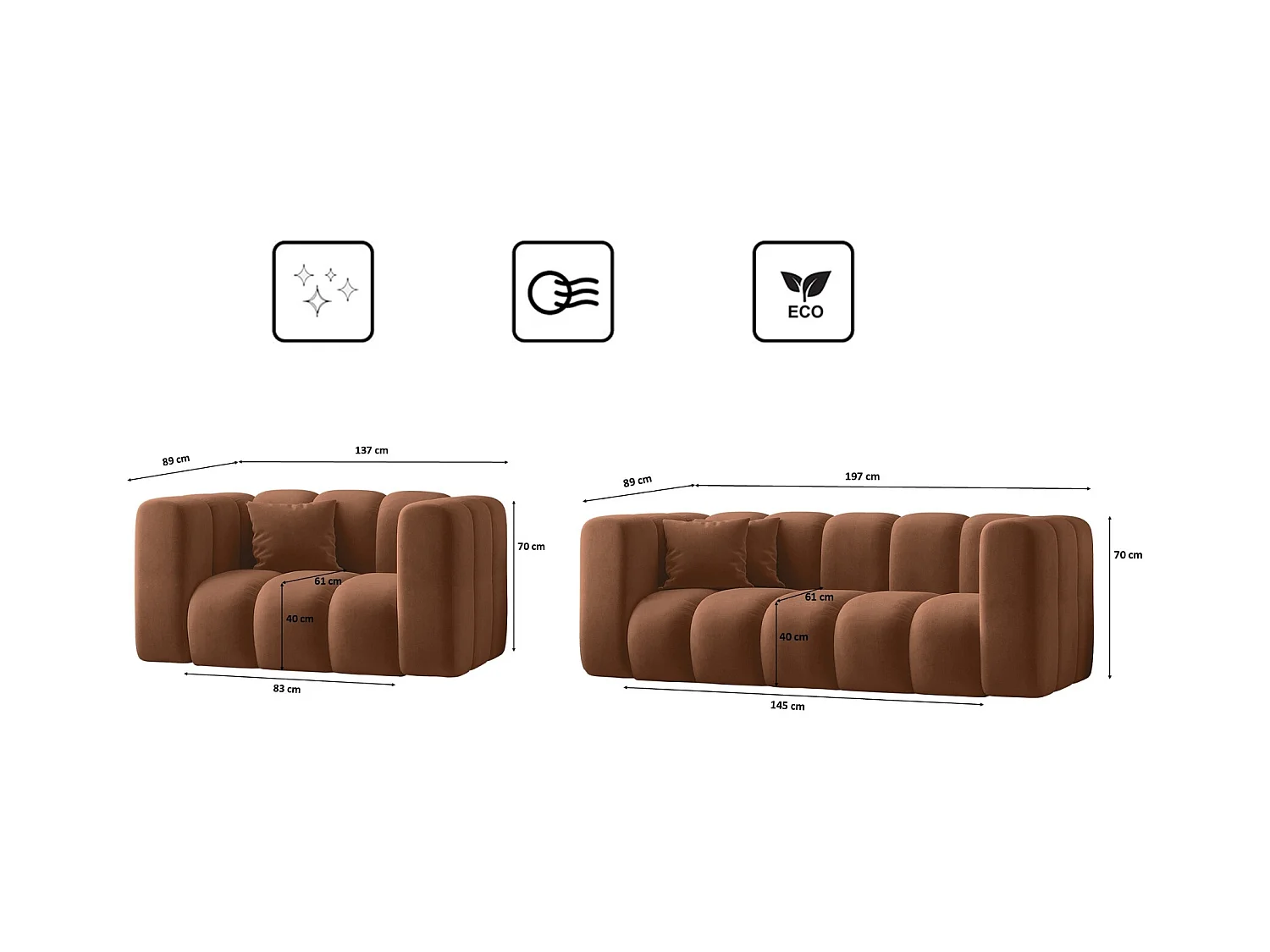 Ensemble de canapés 2+1+1 série Grand stilvol, tissu Salvador Brown