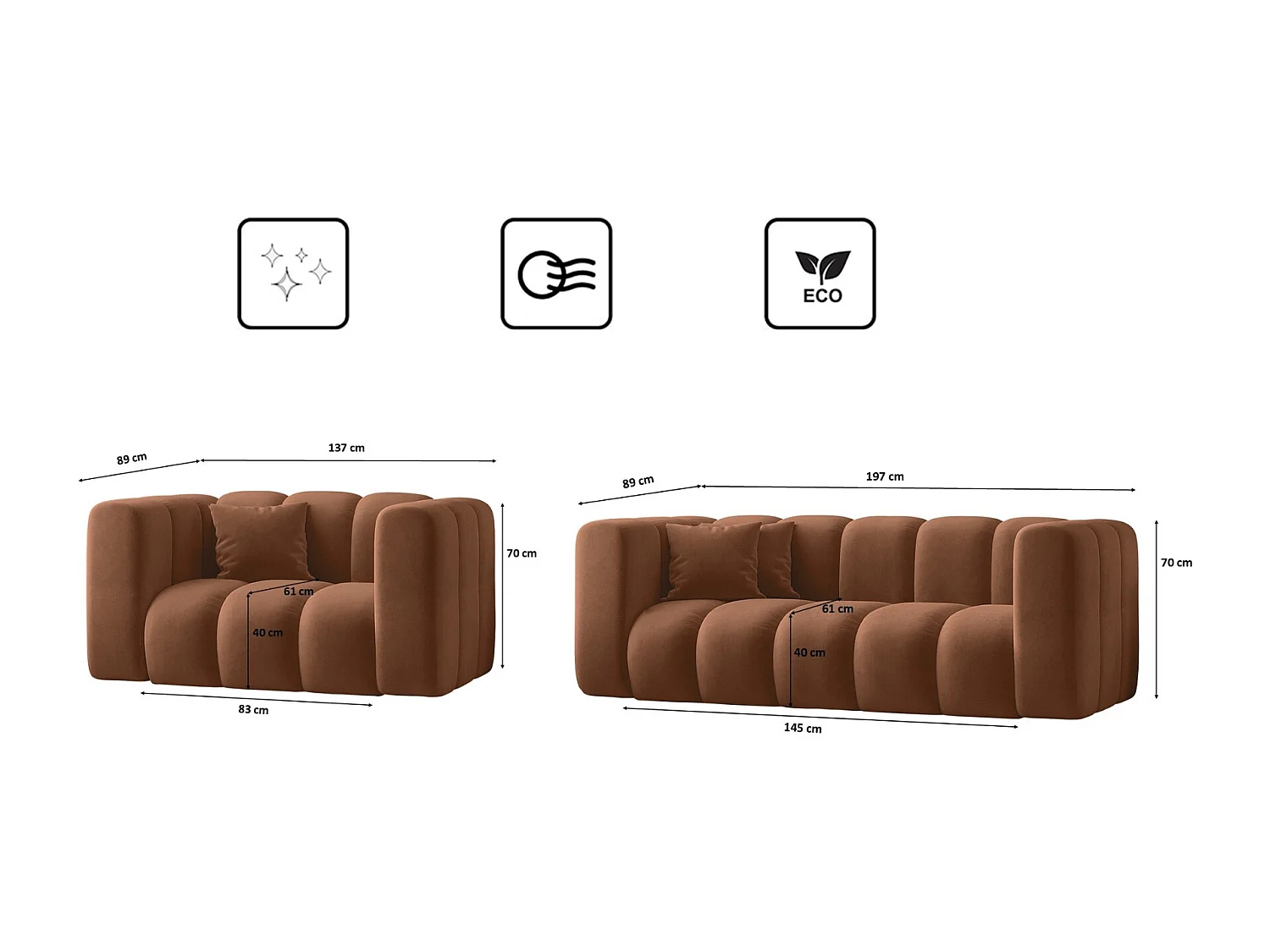 Ensemble de canapés 2+1+1 série Grand stilvol, tissu Salvador Brown