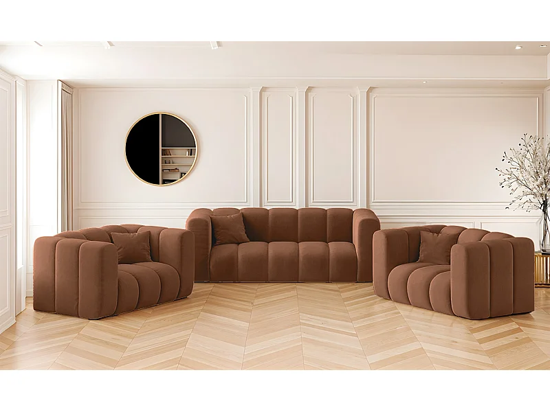 Bankstel 2+1+1 bankstel serie Grand stilvol, stof Salvador Brown