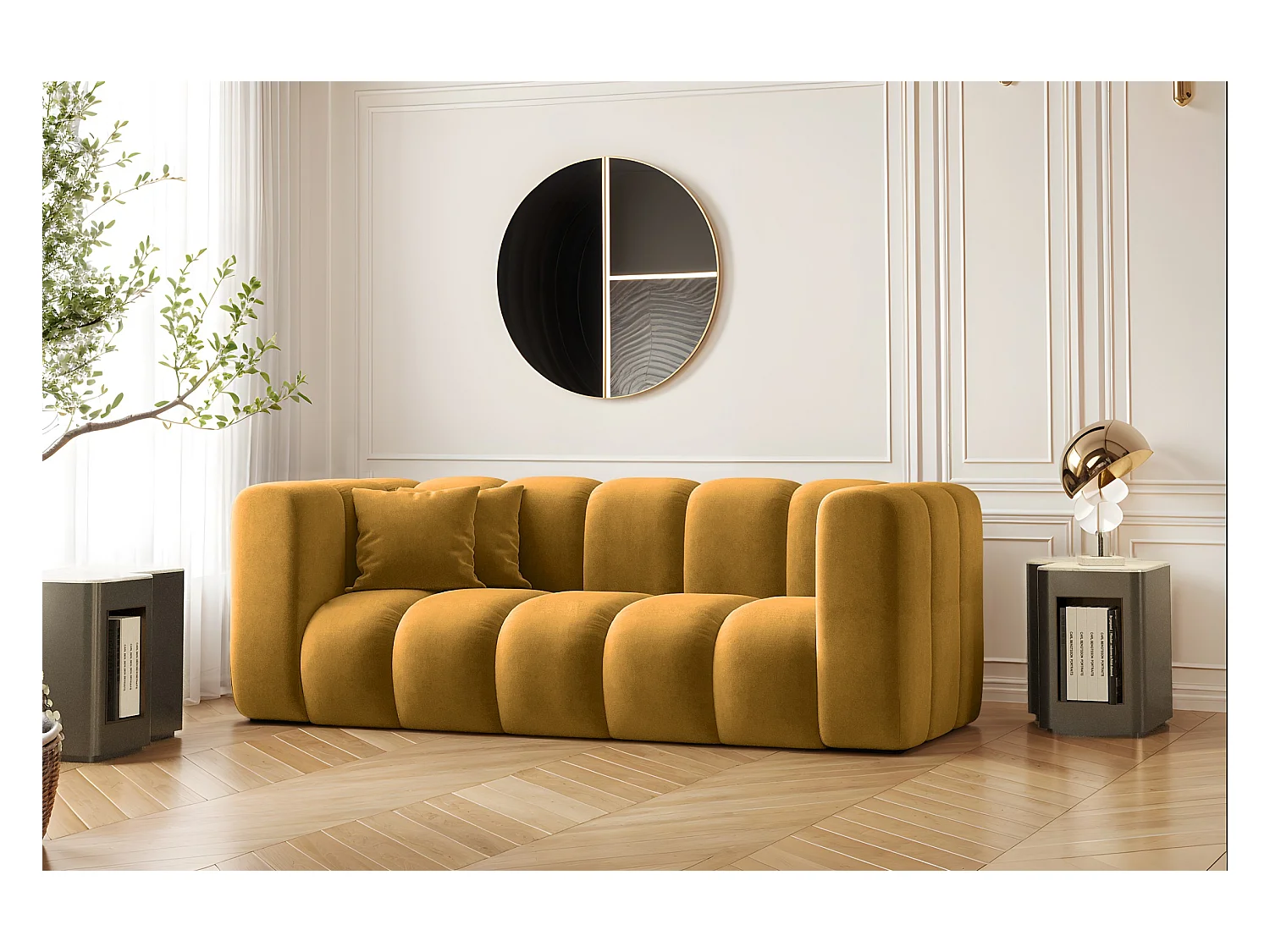 Bank Tweezitsbank Grand Modular stof Salvador Geel