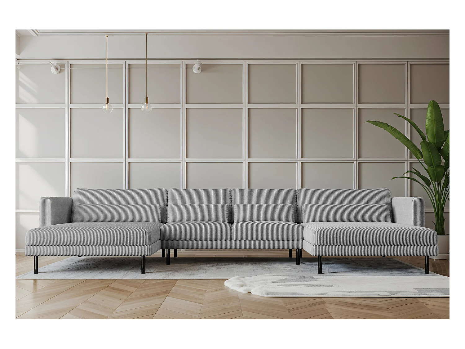 Canapé d'angle DANI en U Tissu élégant Poso Silver