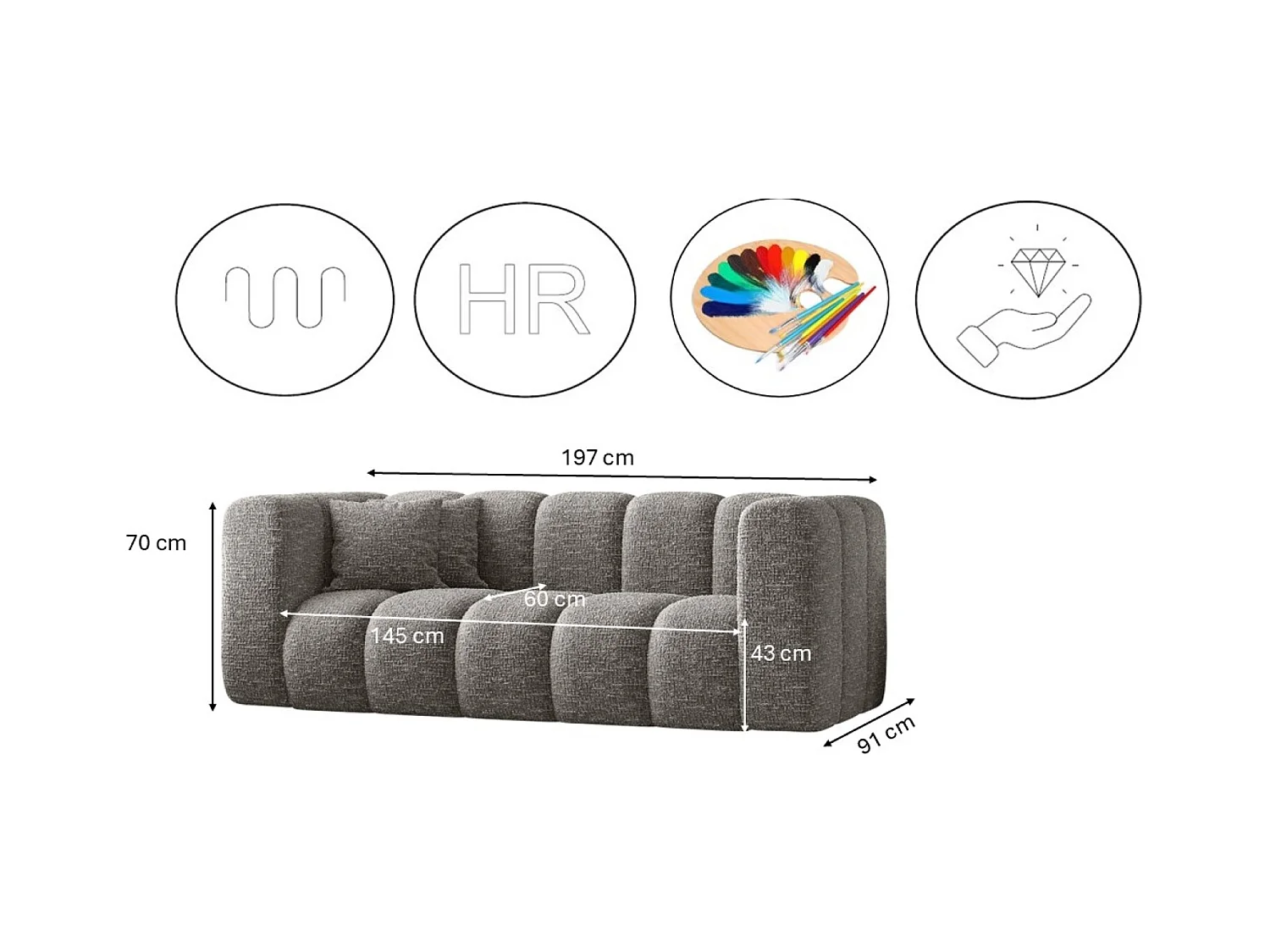 Couch, Sofa, Zweisitzer-Sofa Grand Modular Stoff Haga Grau