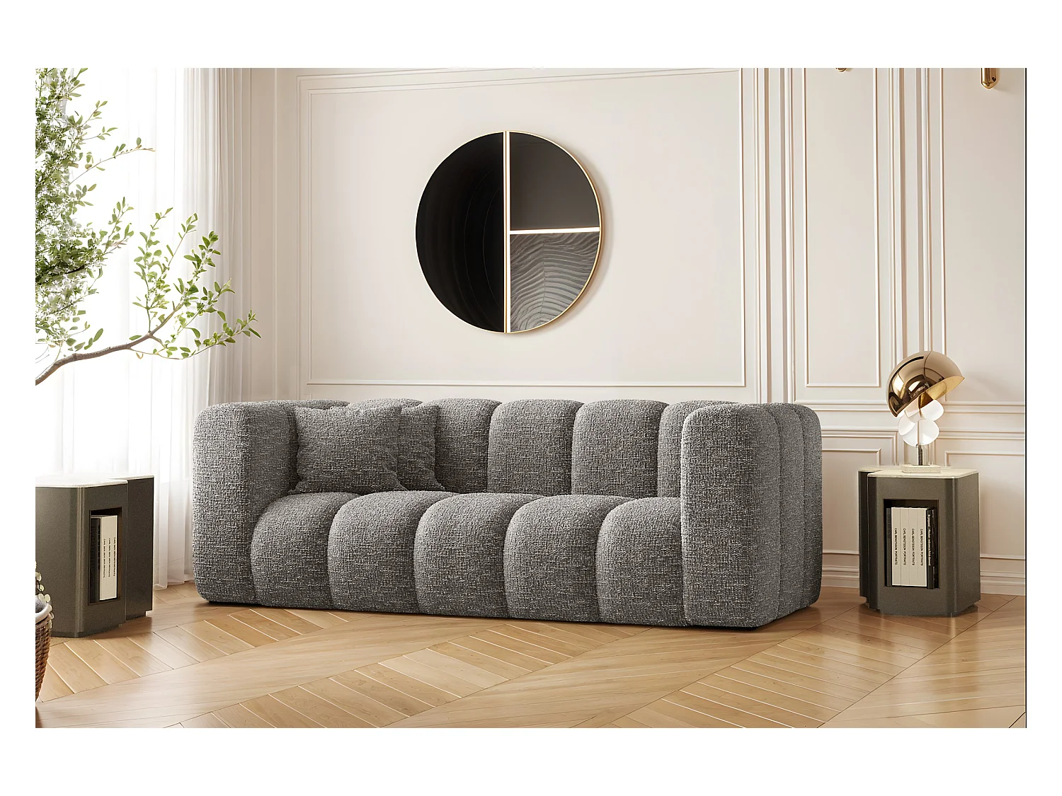 Canapé, Sofa, Canapé deux places Grand Modulaire Tissu Haga Gris
