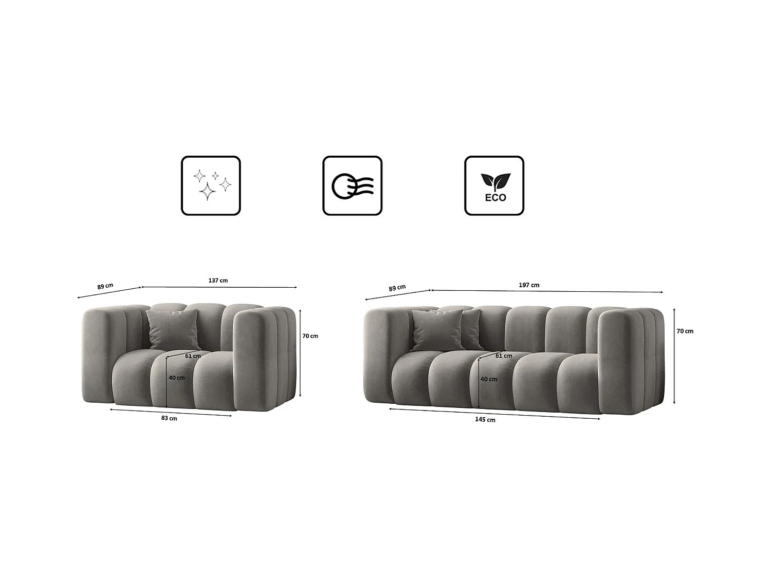 Ensemble de canapés 2+1+1 série Grand stilvol, tissu Salvador Grey