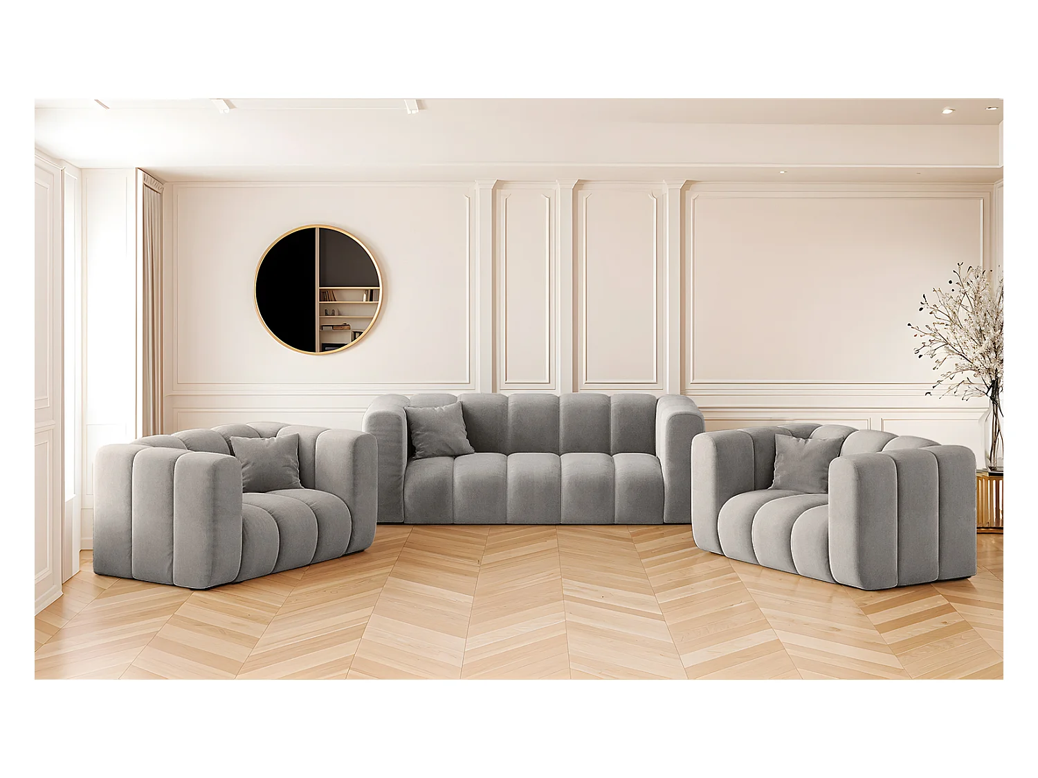 Ensemble de canapés 2+1+1 série Grand stilvol, tissu Salvador Grey