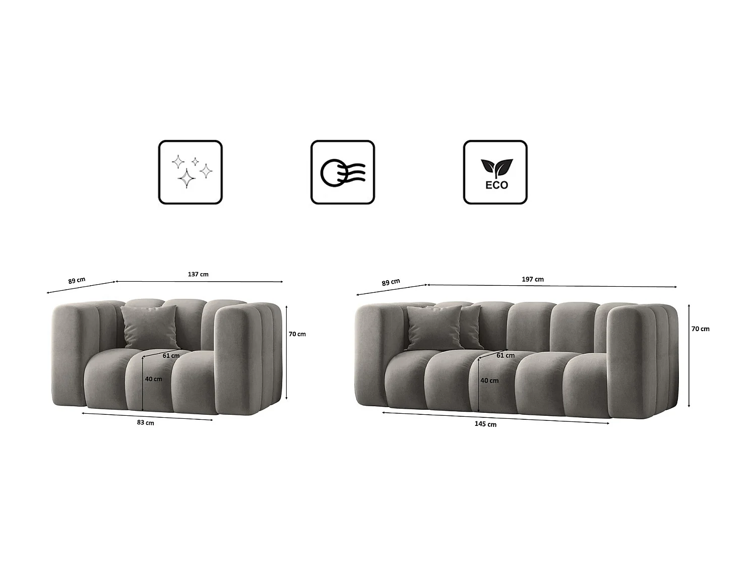 Bankstel 2+1+1 bankstel serie Grand stilvol, stof Salvador Grey