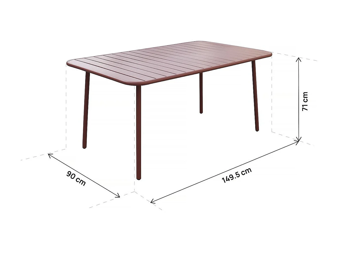 Table jardin en métal "Bilbao" - 150 x 90 x 71 cm - Terracotta