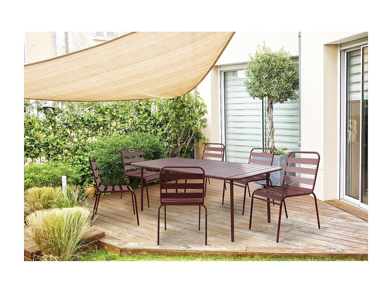 Table jardin en métal "Bilbao" - 180 x 90 x 71 cm - Terracotta