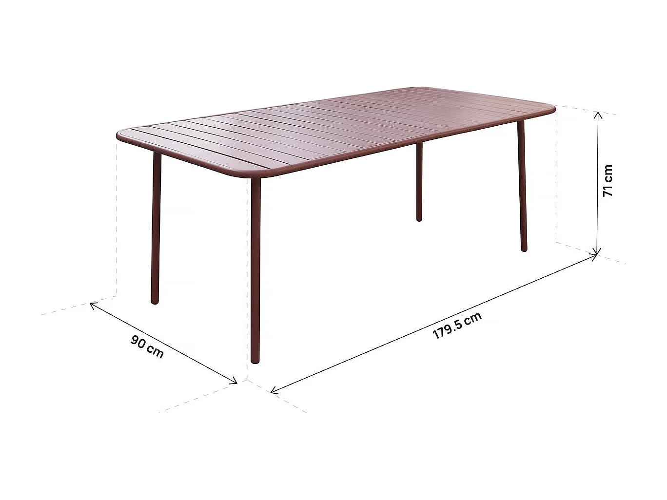 Table jardin en métal "Bilbao" - 180 x 90 x 71 cm - Terracotta