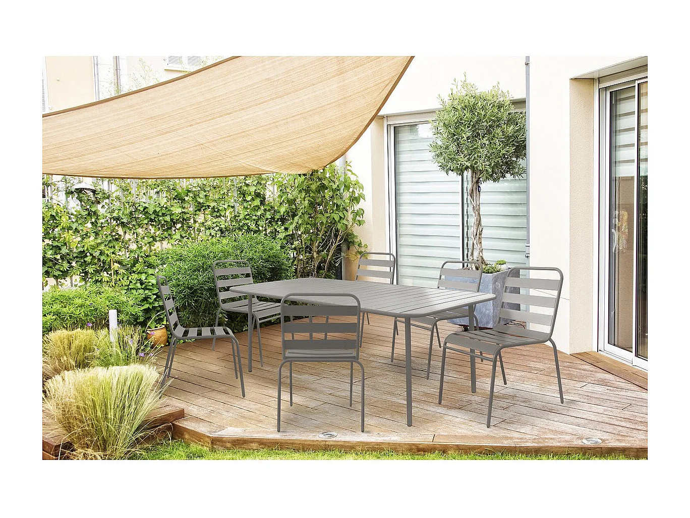 Table jardin en métal "Bilbao" - 180 x 90 x 71 cm - Taupe