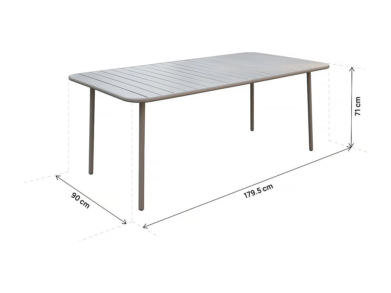 Table jardin en métal "Bilbao" - 180 x 90 x 71 cm - Taupe