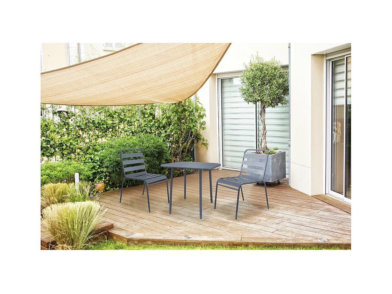 Table de jardin en métal "Bilbao" - 70 x 70 x 71 cm - Gris