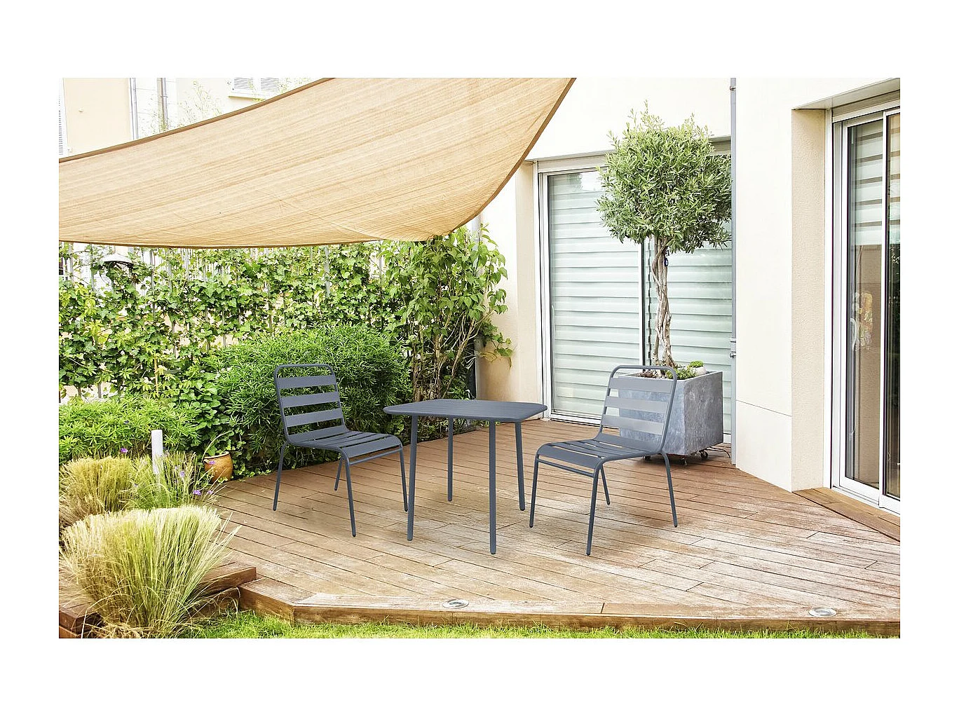 Table de jardin en métal "Bilbao" - 70 x 70 x 71 cm - Gris