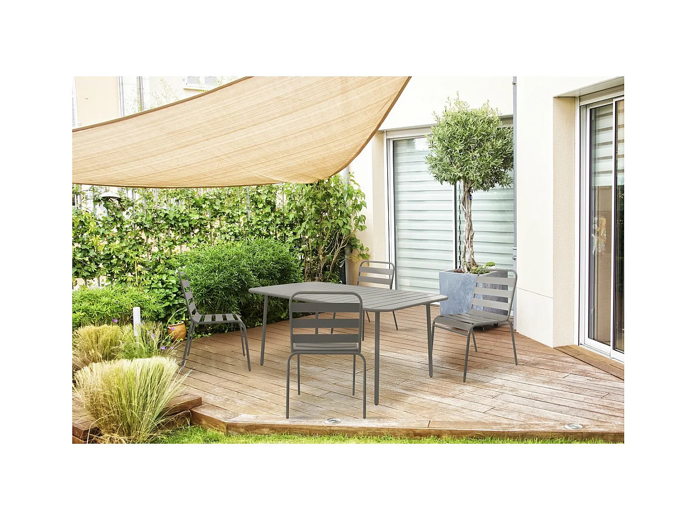 Table jardin en métal "Bilbao" - 150 x 90 x 71 cm - Taupe