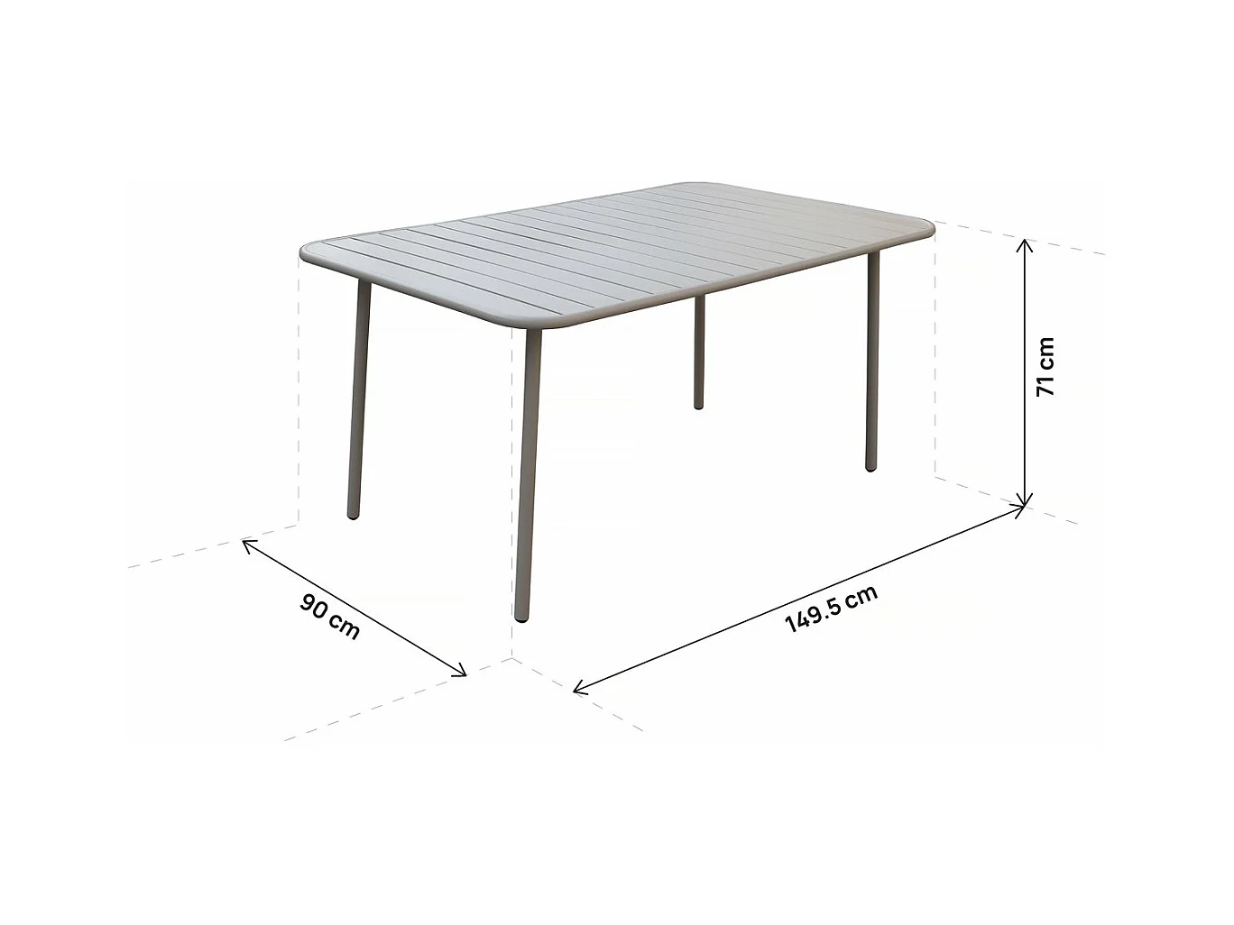 Table jardin en métal "Bilbao" - 150 x 90 x 71 cm - Taupe