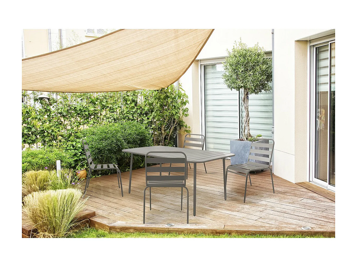 Mesa de jardim em metal Bilbao - 150 x 90 x 71 cm - Taupe