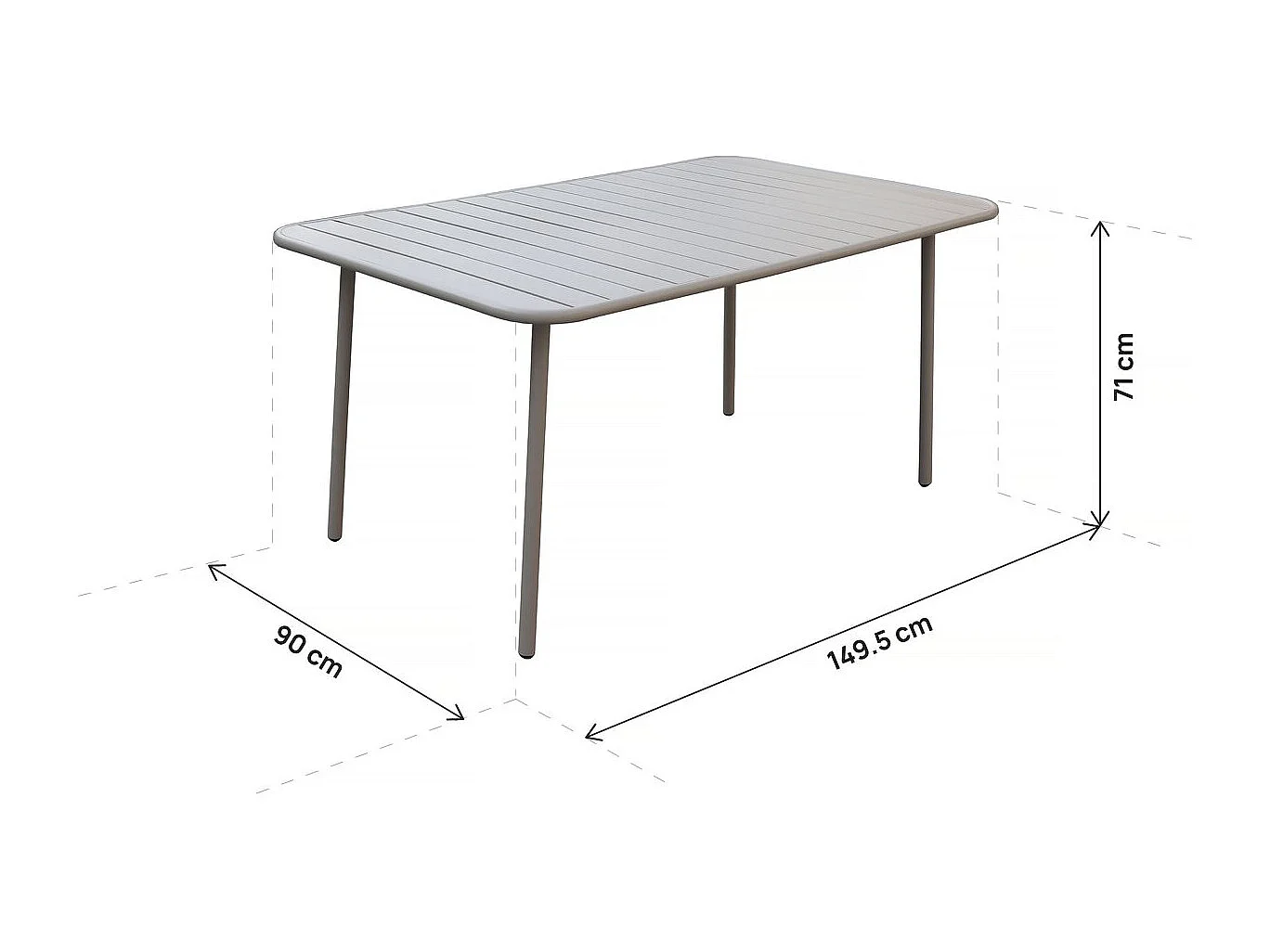 Table jardin en métal "Bilbao" - 150 x 90 x 71 cm - Taupe