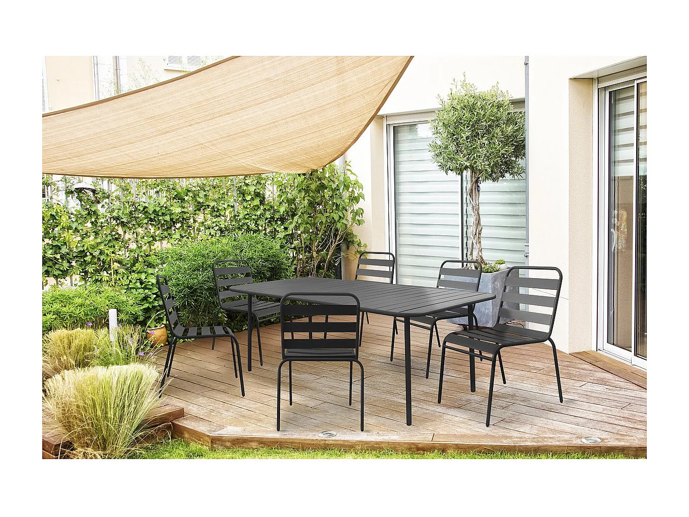 Table jardin en métal "Bilbao" - 180 x 90 x 71 cm - Gris