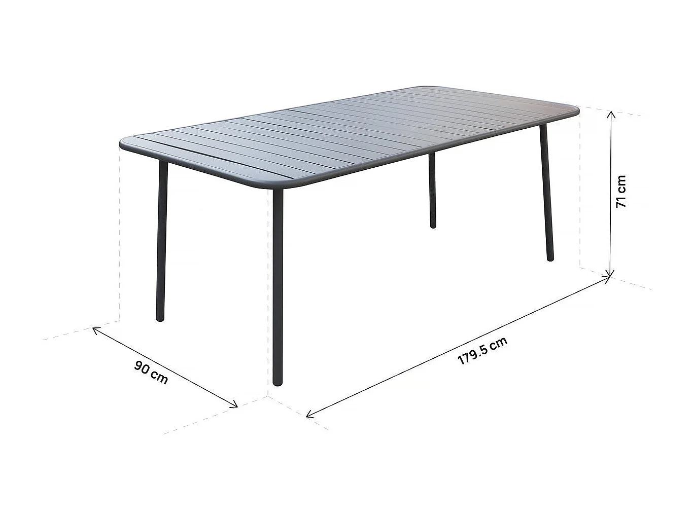 Table jardin en métal "Bilbao" - 180 x 90 x 71 cm - Gris