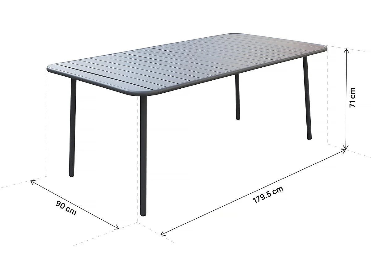 Mesa de jardim em metal Bilbau - 180 x 90 x 71 cm - Cinza
