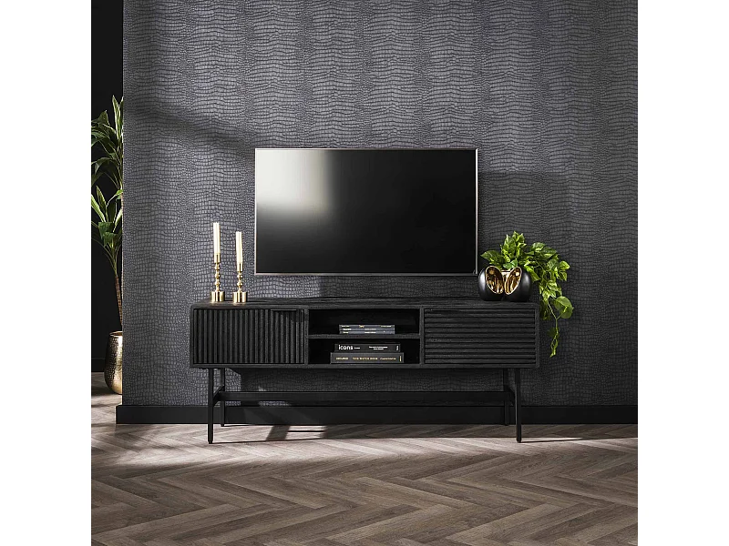 TV-meubel Marina - 40x140x55cm - Massief Mango Zwart
