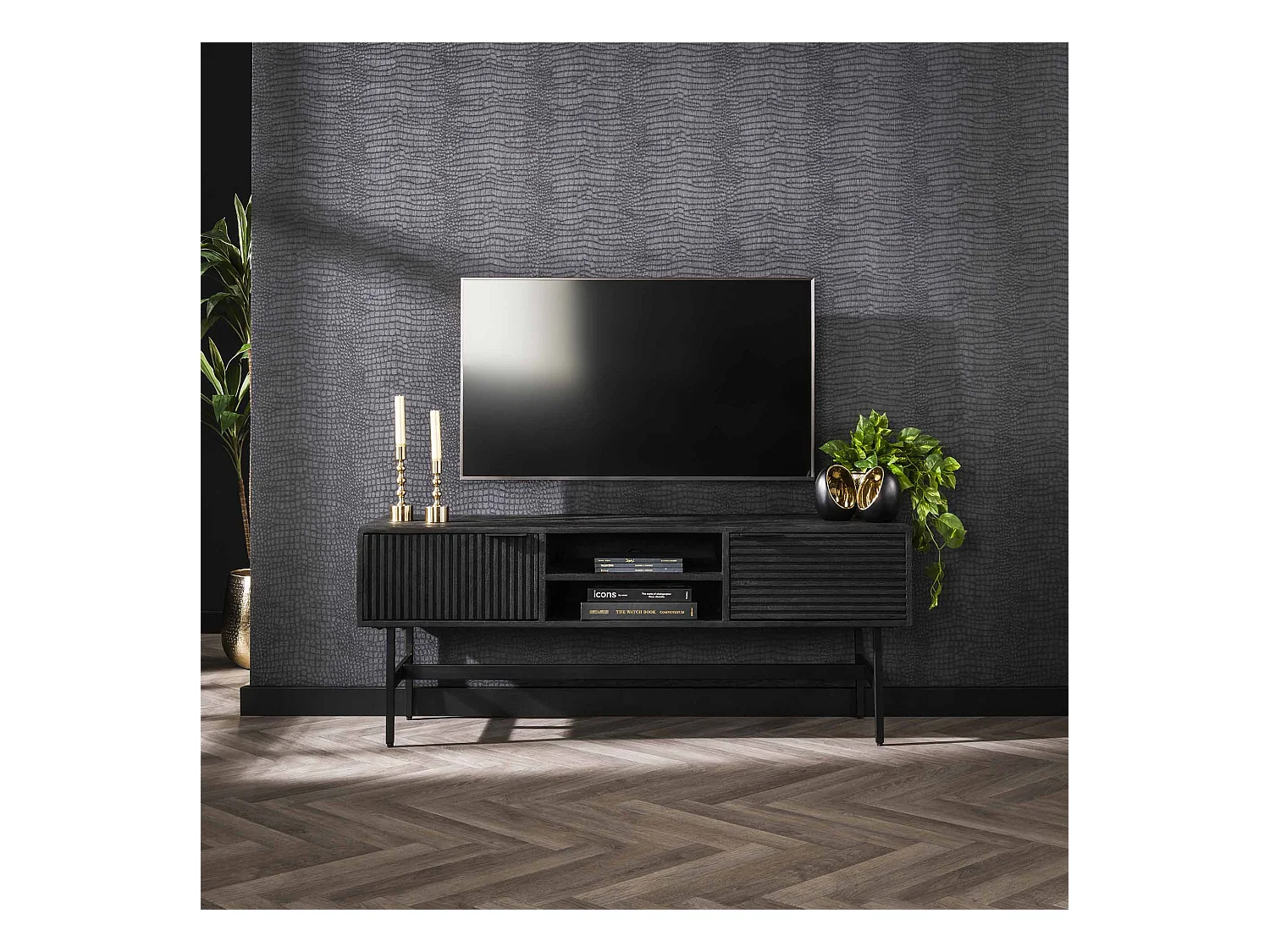 TV-meubel Marina - 40x140x55cm - Massief Mango Zwart