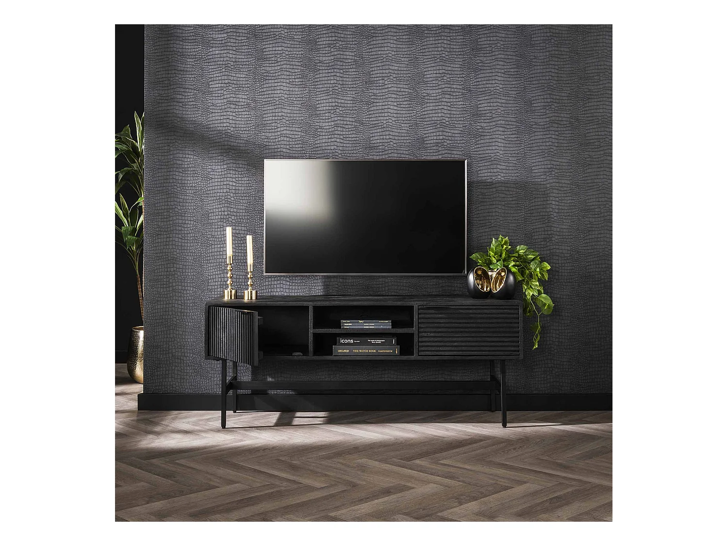 TV-meubel Marina - 40x140x55cm - Massief Mango Zwart